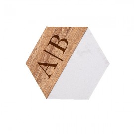 Personalized 4" Hex Acacia Wood and Marble Coaster