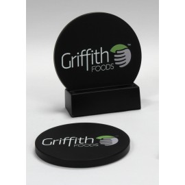 2-Pc Round Smooth-Texture Coaster Set w/Base with Logo