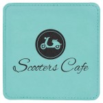 Promotional Square Coaster, Teal Faux Leather, 4x4"
