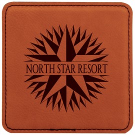 4" x 4" Square Laserable Coaster, Rawhide Leatherette with Logo