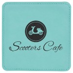 4" x 4" Square Laserable Coaster, Teal Leatherette with Logo