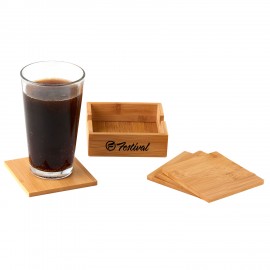 Square Bamboo Coaster Set with Logo
