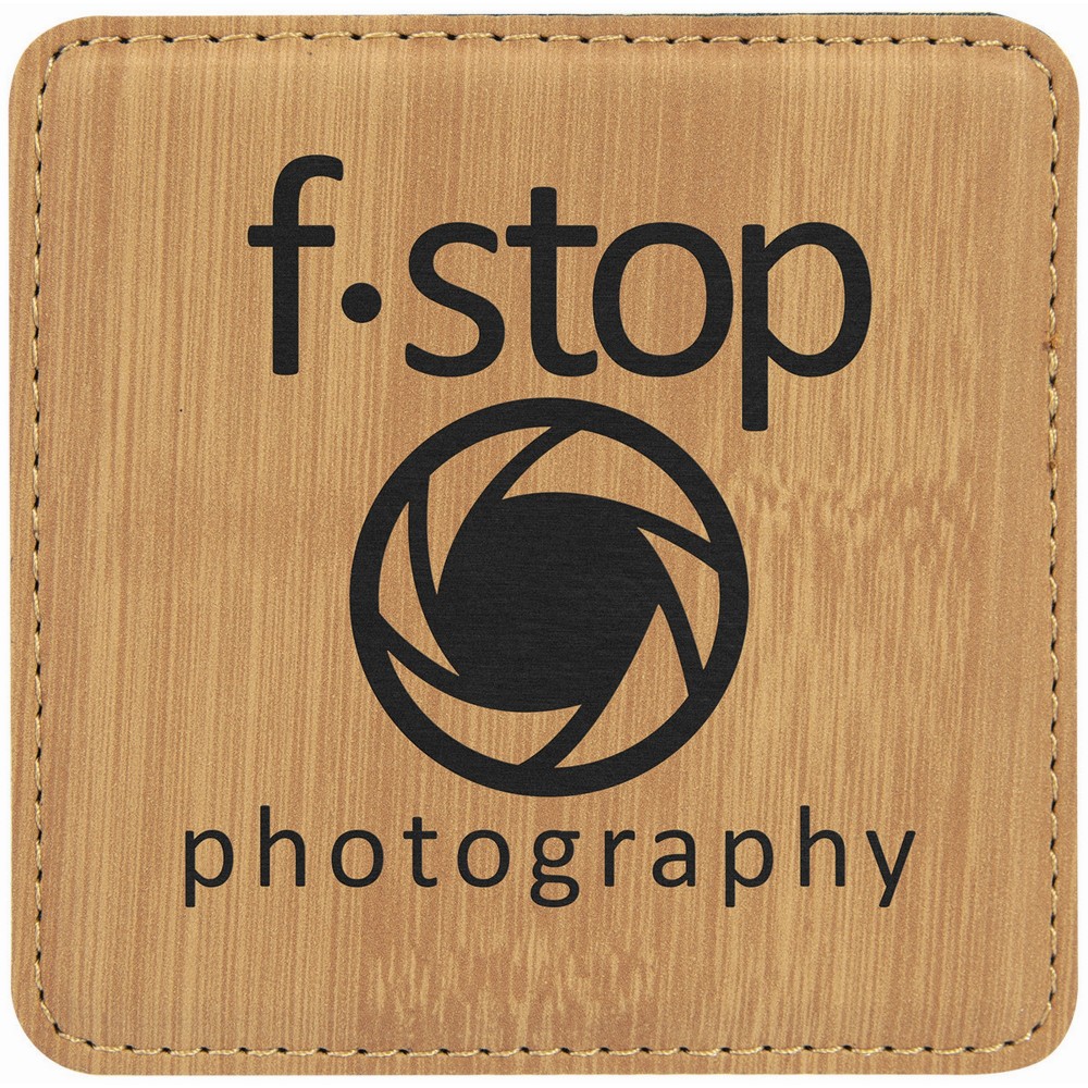Custom Imprinted 4" x 4" Square Bamboo Laser engraved Leatherette Coaster Custom Imprinted 4" x 4" Square Bamboo Laser engraved Leatherette Coaster