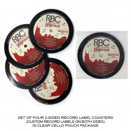 2-Sided Record Label Coasters - Set of 4 - Clear Cello Pouch (No Imprint) with Logo