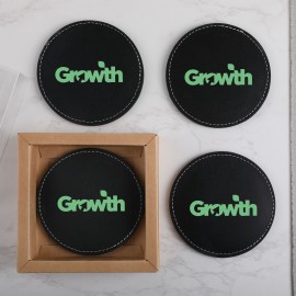 Personalized Benson Bonded Leather 4 Pc. Coaster Set In Box