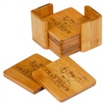 3.75" x 3.75" - Wood Coaster Set - Bamboo with Logo