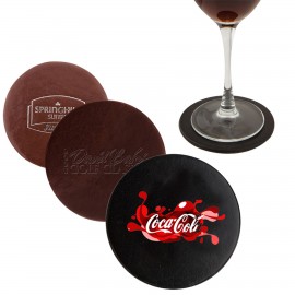 Atlantis Bonded Leather Round Coaster (Burgundy) with Logo