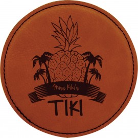 Leatherette Round Coaster - Rawhide with Logo