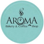 Logo Branded Leatherette Round Coaster (Teal Green)