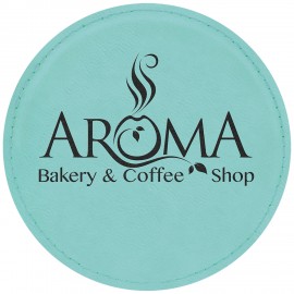 Logo Branded Leatherette Round Coaster (Teal Green)  Logo Branded Leatherette Round Coaster (Teal Green)