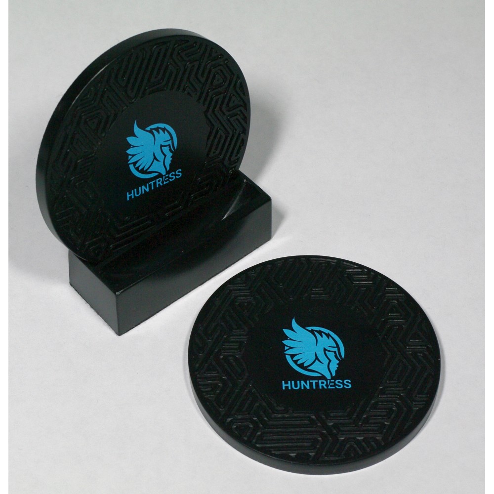 2-Pc Round Maze Pattern Coaster Set w/Base with Logo