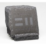 4-Pc Square Slate-Texture Coaster Set w/Base w/Wash with Logo