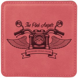 Logo Branded Square Coaster - Pink - Leatherette  Logo Branded Square Coaster - Pink - Leatherette