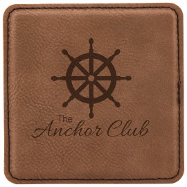 Promotional 4" Square Dark Brown Laserable Leatherette Coaster