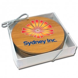 Custom Ultra Vivid Set of 2 Round Bamboo Coasters