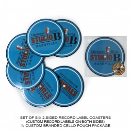 Customized 2-Sided Record Label Coasters - Set of 6 - Custom Cello Pouch (Label on Front)  Customized 2-Sided Record Label Coasters - Set of 6 - Custom Cello Pouch (Label on Front)