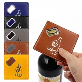 Square PU Leather Coaster with Built-in Bottle Opener with Logo