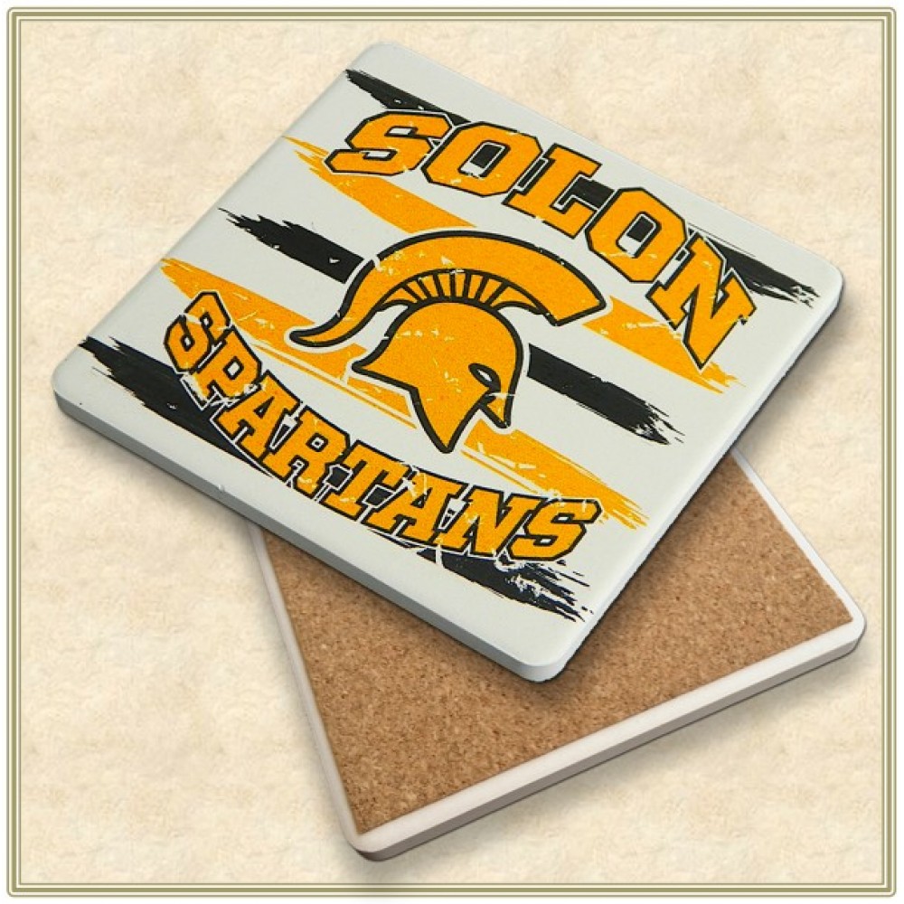 Square Absorbent Stone Coaster with Custom Print - Basic Print with Logo