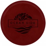 4" Round Rose Leatherette Coaster Logo Branded