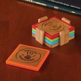 Logo Branded Bamboo and Silicone Coaster Set