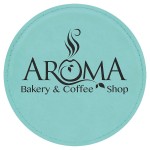 4" Round Laserable Coaster, Teal Leatherette with Logo