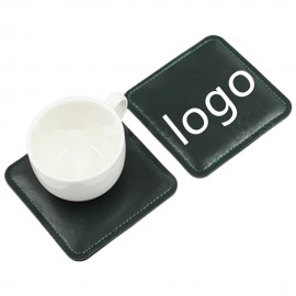 Dark Green Leather Cup Coaster with Logo