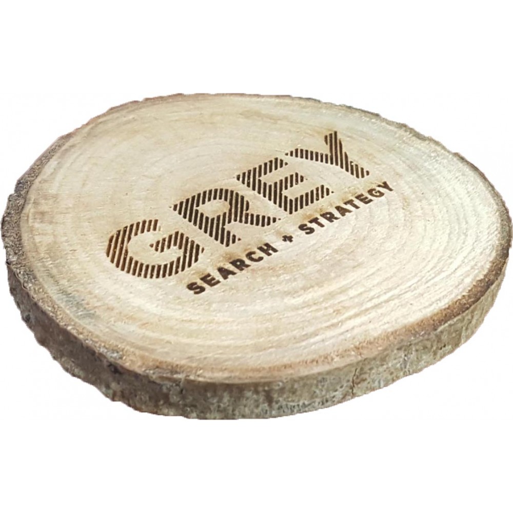 4" - Aspen Hardwood Coasters - Bark Edge with Logo