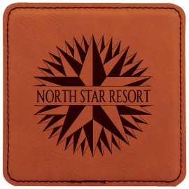 Promotional Square Coaster, Rawhide Faux Leather, 4x4