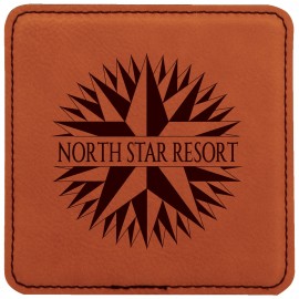 Promotional Square Coaster, Rawhide Faux Leather, 4x4  Promotional Square Coaster, Rawhide Faux Leather, 4x4