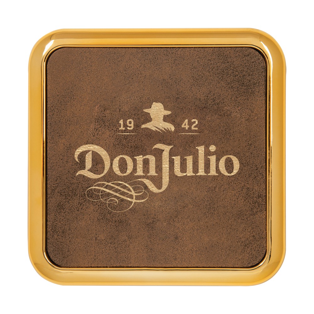 Leatherette Square Coasters with Metallic Edge (3-5/8") Custom Printed Leatherette Square Coasters with Metallic Edge (3-5/8") Custom Printed