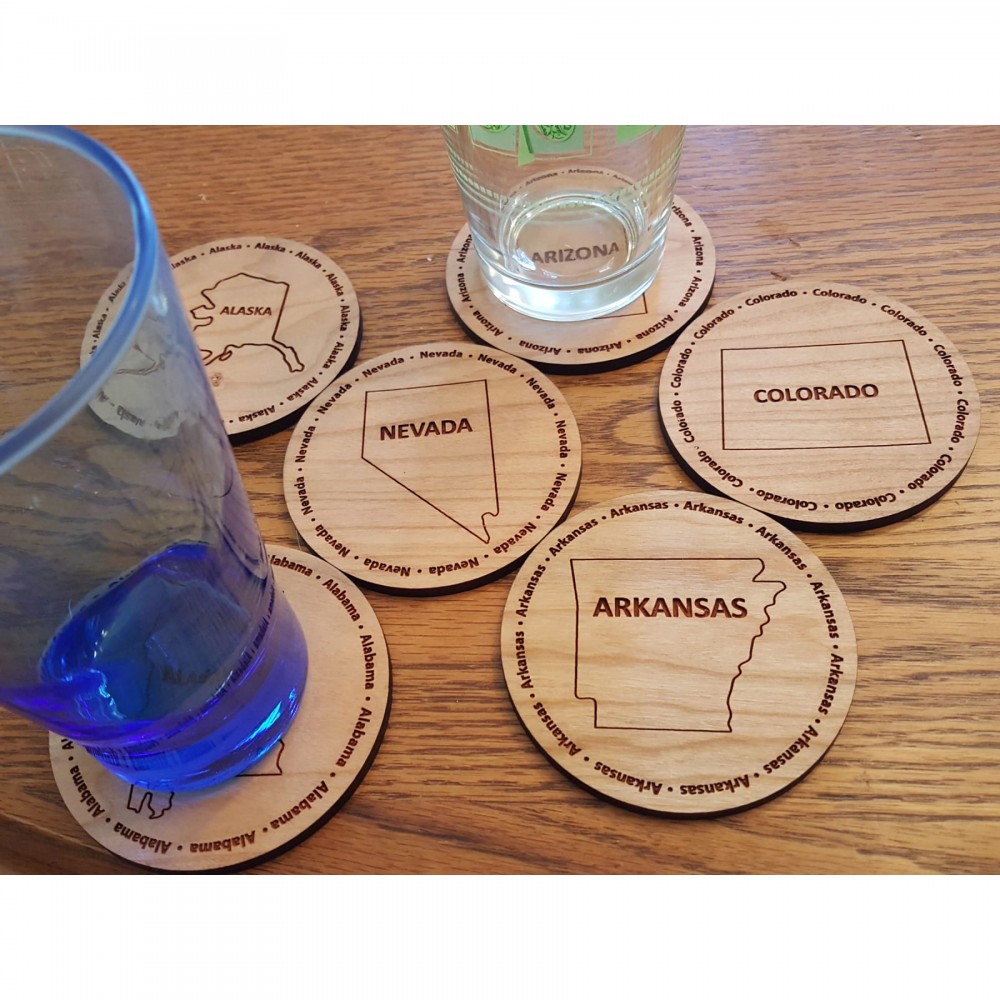 Promotional Hardwood State Coasters