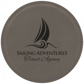 Round Coaster - Gray - Leatherette with Logo