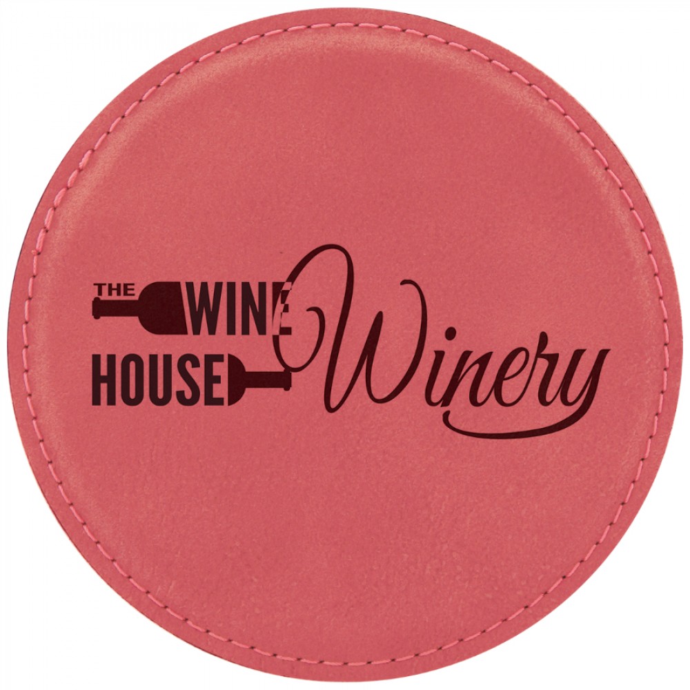 Round Coaster - Pink - Leatherette with Logo