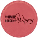 Round Coaster - Pink - Leatherette with Logo
