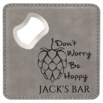 Coaster Bottle Opener, Gray Faux Leather with Logo