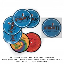 1-Sided Record Label Coasters - Set of 6 - Clear Cello Pouch (No Imprint) with Logo