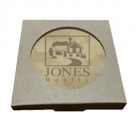 Set of 4 Natural Leather Coasters | Circle | 3 7/8" dia. | Natural Kraft Box with Logo