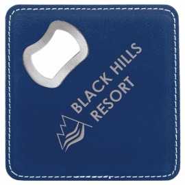 Logo Branded Leatherette Bottle Opener Coaster, Blue/Silver  Logo Branded Leatherette Bottle Opener Coaster, Blue/Silver