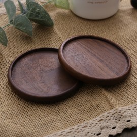 3.5 Inch Custom Round Black Walnut Wooden Cup Coaster with Logo  3.5 Inch Custom Round Black Walnut Wooden Cup Coaster with Logo