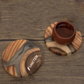 Logo Branded Round Cedar Wood & Epoxy Resin Coaster