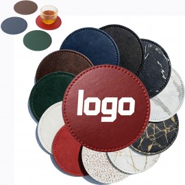 PU Leather Round Drink Coaster with Logo