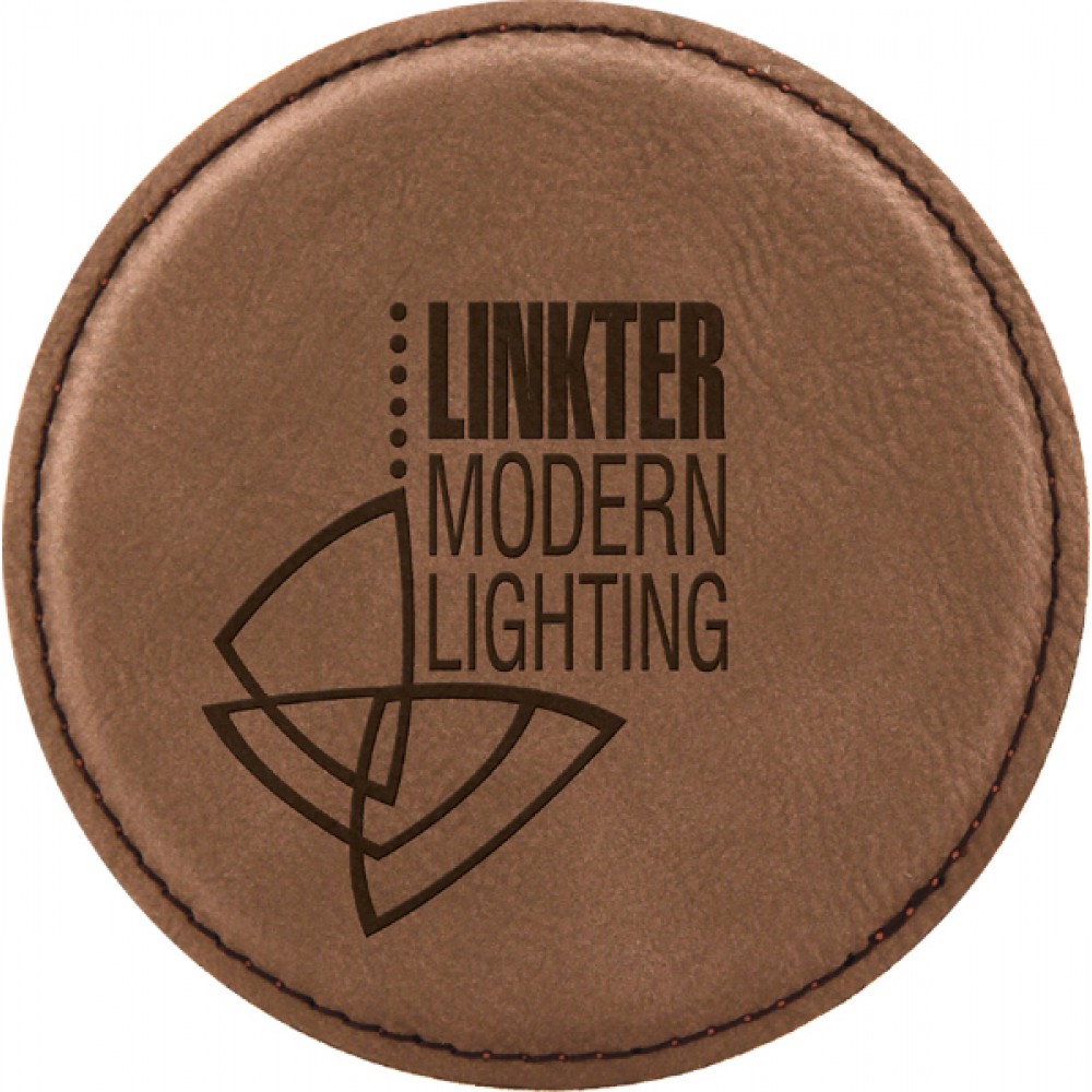 4" - Premium Leatherette Coasters - Round with Logo