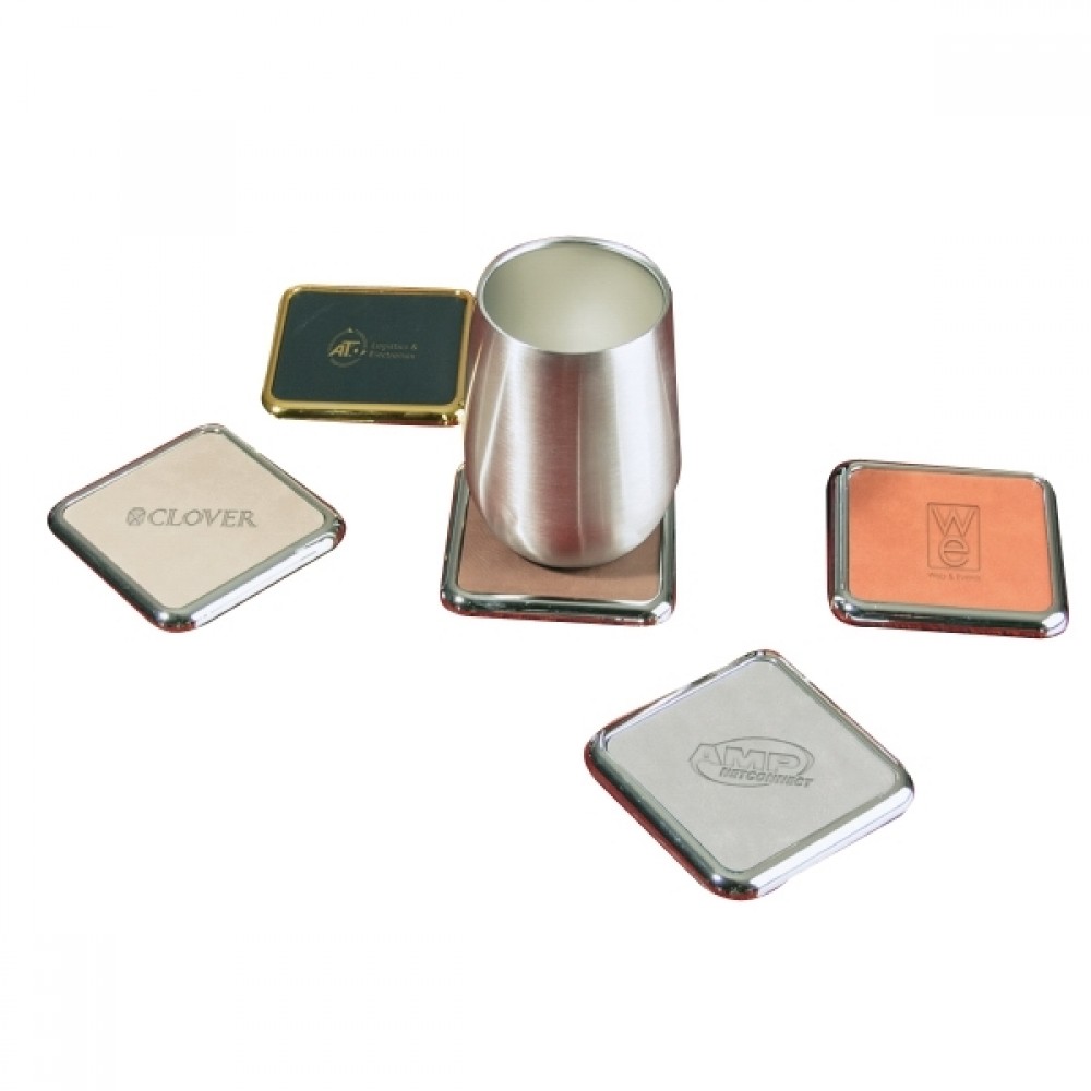 Logo Branded Square Leatherette Coasters - Square Logo Branded Square Leatherette Coasters - Square