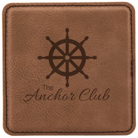 Custom 4" x 4" Square Laserable Coaster, Dark Brown Leatherette