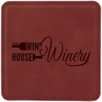 4" x 4" Square Laserable Coaster, Rose Leatherette with Logo