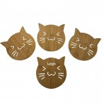 Logo Branded Cat Shape Bamboo Cup Coaster