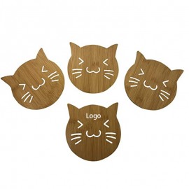 Logo Branded Cat Shape Bamboo Cup Coaster