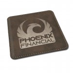 Square Leather Etched Coaster with Logo