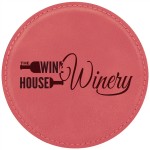 4" Round Pink Laserable Leatherette Coaster with Logo