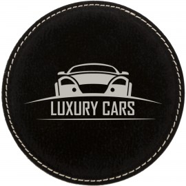 Logo Branded 4" Round Black/Silver Laserable Leatherette Coaster  Logo Branded 4" Round Black/Silver Laserable Leatherette Coaster